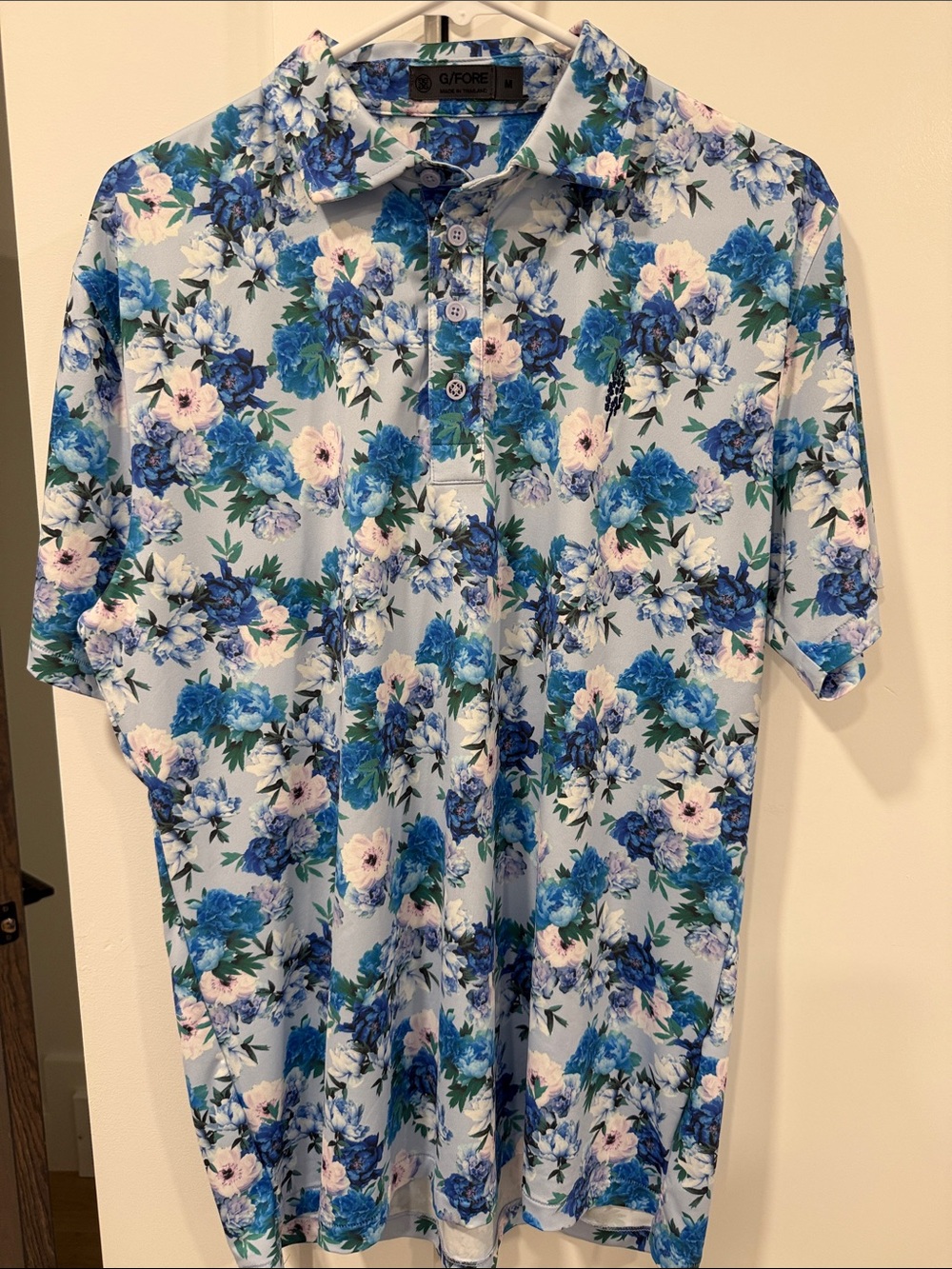 G/FORE Blue & White Floral Golf Polo